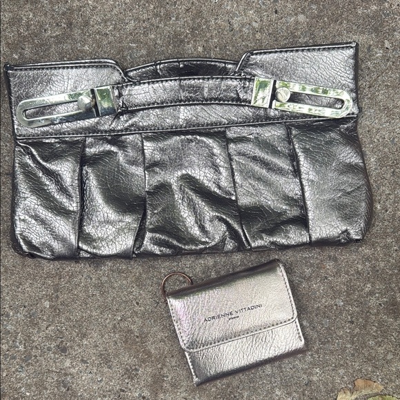 Adrienne Vittadini Handbags - Two items! Metallic Silver Clutch and Adrienne Vittadini Rose Gold Card Holder